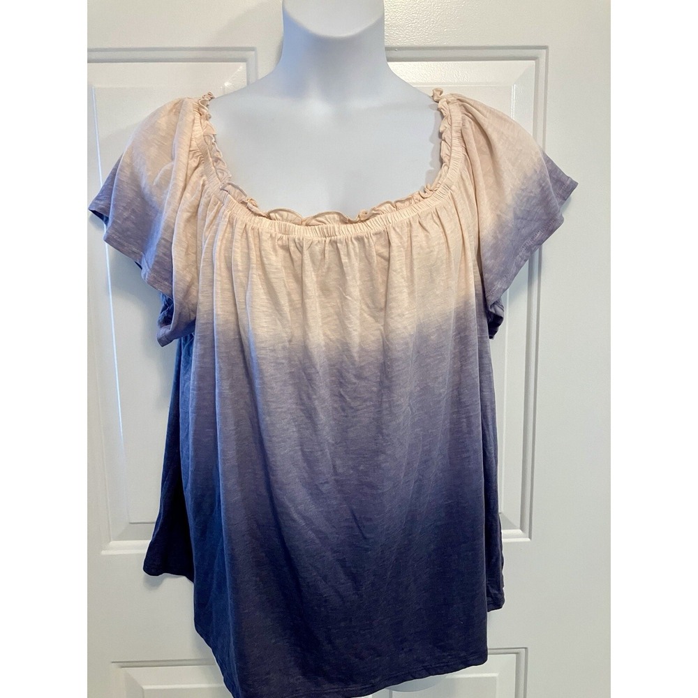 NWT LANE BRYANT Blue Pink Tie Dye Ruffle Shirt Top Sz 18W 20W 1X 2X